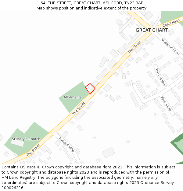 64, THE STREET, GREAT CHART, ASHFORD, TN23 3AP: Location map and indicative extent of plot