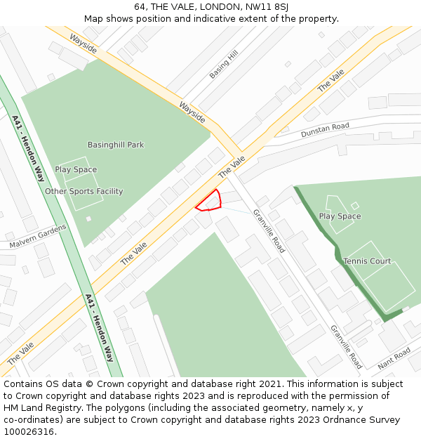 64, THE VALE, LONDON, NW11 8SJ: Location map and indicative extent of plot