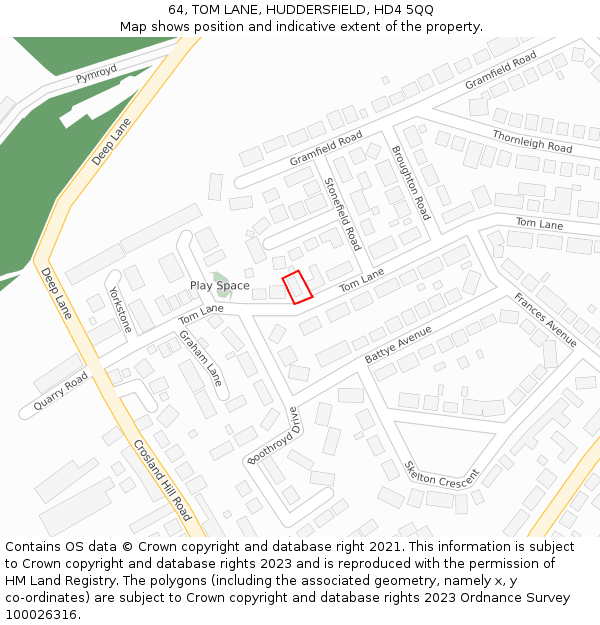 64, TOM LANE, HUDDERSFIELD, HD4 5QQ: Location map and indicative extent of plot