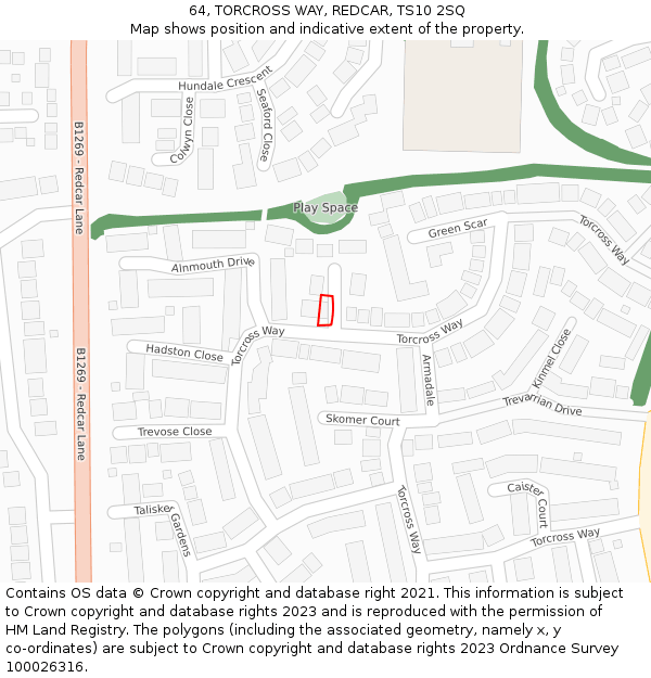 64, TORCROSS WAY, REDCAR, TS10 2SQ: Location map and indicative extent of plot