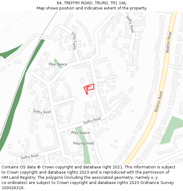 64, TREFFRY ROAD, TRURO, TR1 1WL: Location map and indicative extent of plot