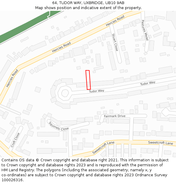 64, TUDOR WAY, UXBRIDGE, UB10 9AB: Location map and indicative extent of plot