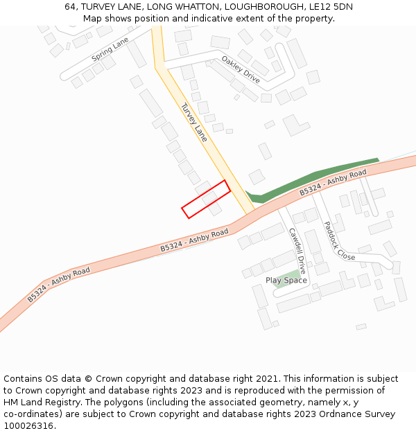 64, TURVEY LANE, LONG WHATTON, LOUGHBOROUGH, LE12 5DN: Location map and indicative extent of plot
