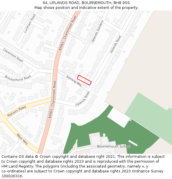 64, UPLANDS ROAD, BOURNEMOUTH, BH8 9SS: Location map and indicative extent of plot