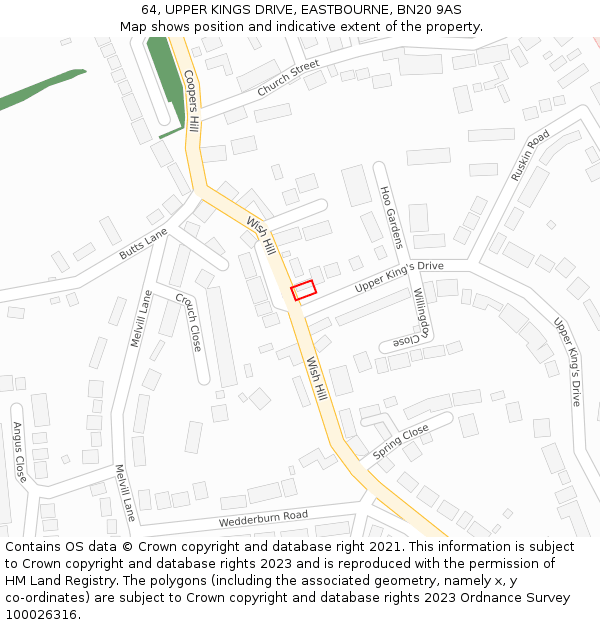 64, UPPER KINGS DRIVE, EASTBOURNE, BN20 9AS: Location map and indicative extent of plot