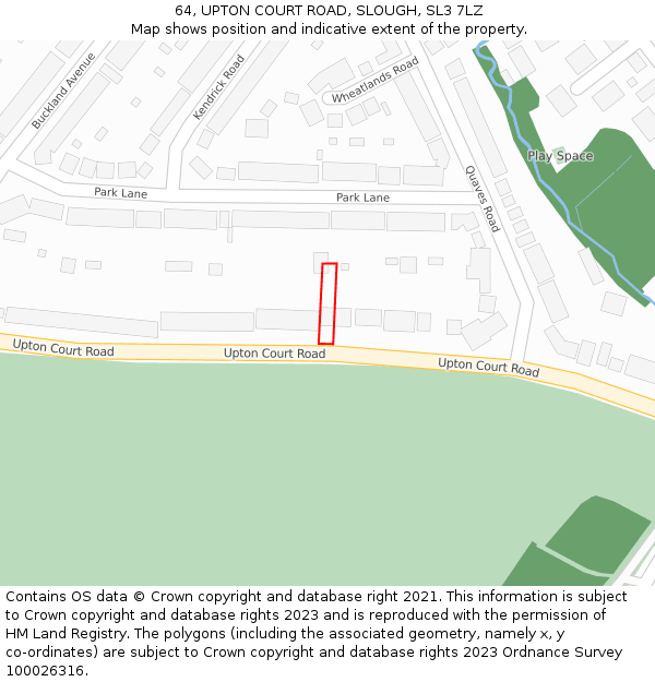 64, UPTON COURT ROAD, SLOUGH, SL3 7LZ: Location map and indicative extent of plot