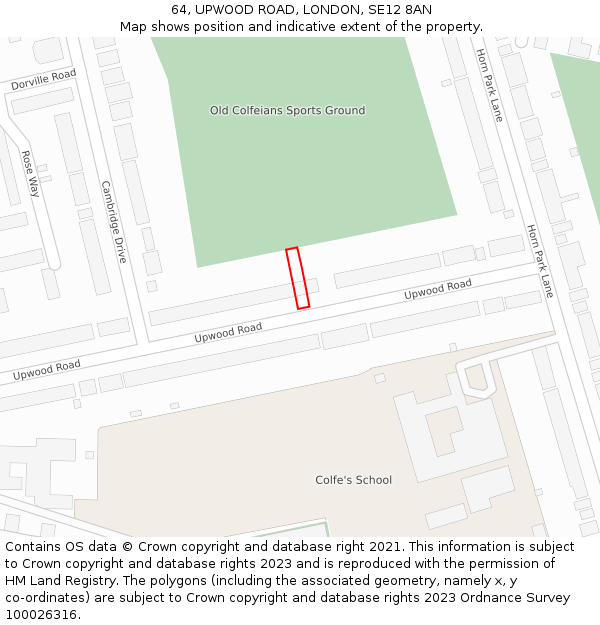 64, UPWOOD ROAD, LONDON, SE12 8AN: Location map and indicative extent of plot