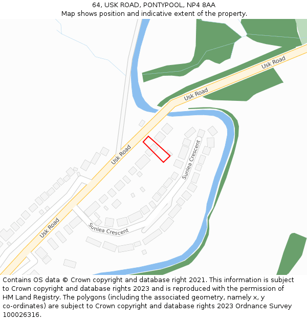 64, USK ROAD, PONTYPOOL, NP4 8AA: Location map and indicative extent of plot