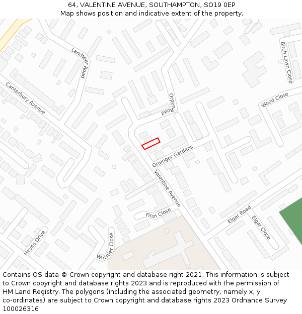 64, VALENTINE AVENUE, SOUTHAMPTON, SO19 0EP: Location map and indicative extent of plot