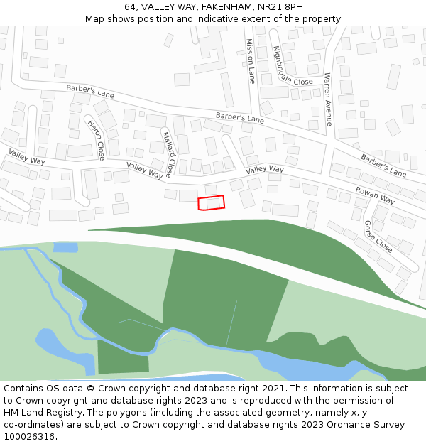 64, VALLEY WAY, FAKENHAM, NR21 8PH: Location map and indicative extent of plot