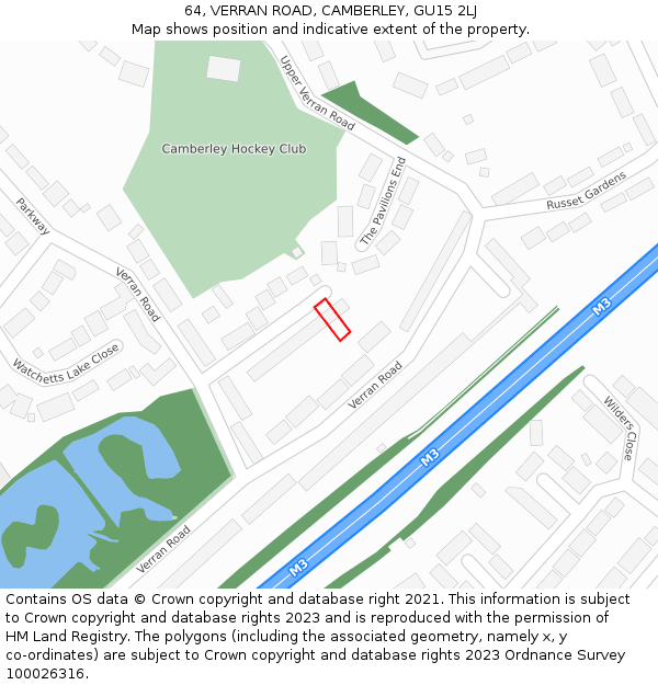 64, VERRAN ROAD, CAMBERLEY, GU15 2LJ: Location map and indicative extent of plot