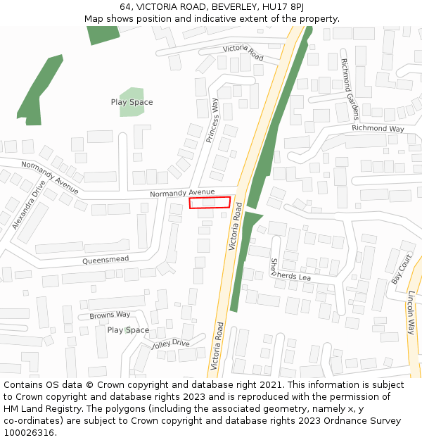 64, VICTORIA ROAD, BEVERLEY, HU17 8PJ: Location map and indicative extent of plot
