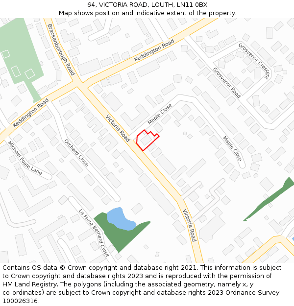 64, VICTORIA ROAD, LOUTH, LN11 0BX: Location map and indicative extent of plot