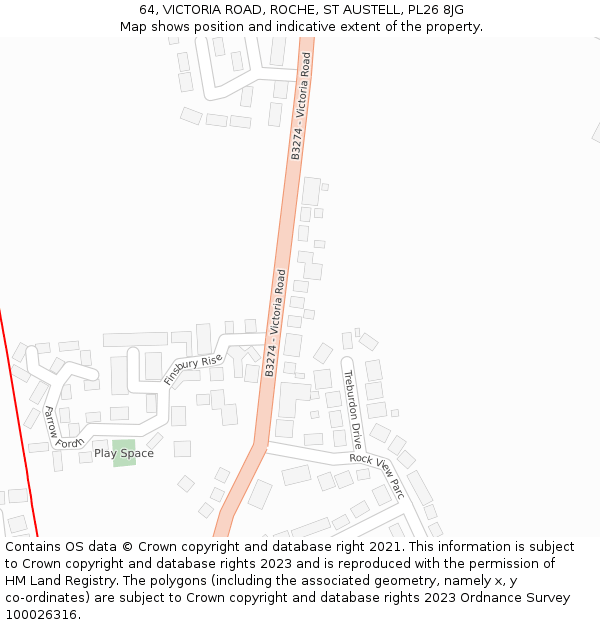 64, VICTORIA ROAD, ROCHE, ST AUSTELL, PL26 8JG: Location map and indicative extent of plot