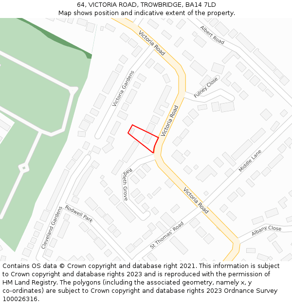 64, VICTORIA ROAD, TROWBRIDGE, BA14 7LD: Location map and indicative extent of plot