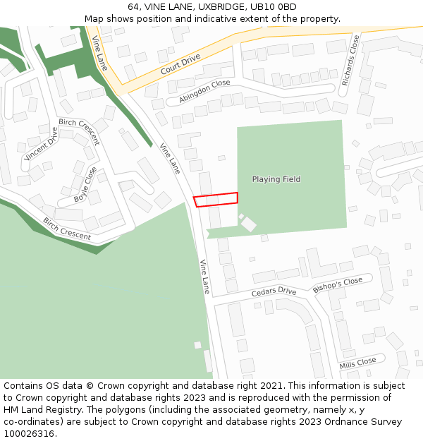 64, VINE LANE, UXBRIDGE, UB10 0BD: Location map and indicative extent of plot