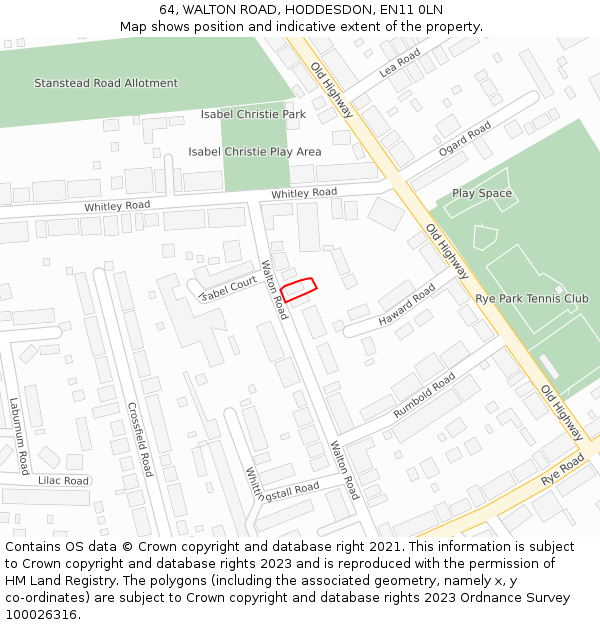 64, WALTON ROAD, HODDESDON, EN11 0LN: Location map and indicative extent of plot