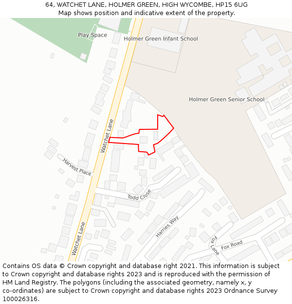 64, WATCHET LANE, HOLMER GREEN, HIGH WYCOMBE, HP15 6UG: Location map and indicative extent of plot