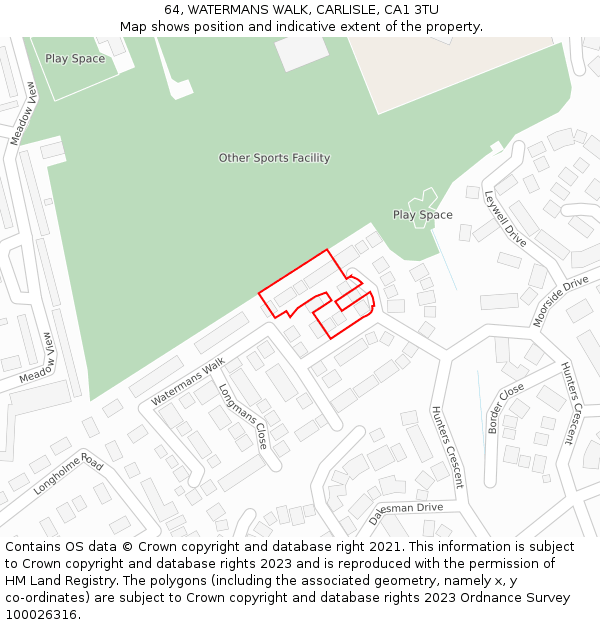 64, WATERMANS WALK, CARLISLE, CA1 3TU: Location map and indicative extent of plot