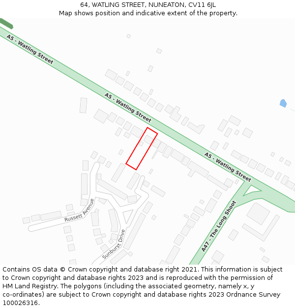 64, WATLING STREET, NUNEATON, CV11 6JL: Location map and indicative extent of plot