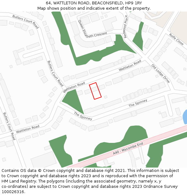 64, WATTLETON ROAD, BEACONSFIELD, HP9 1RY: Location map and indicative extent of plot