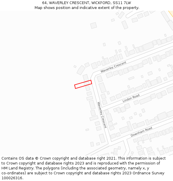64, WAVERLEY CRESCENT, WICKFORD, SS11 7LW: Location map and indicative extent of plot