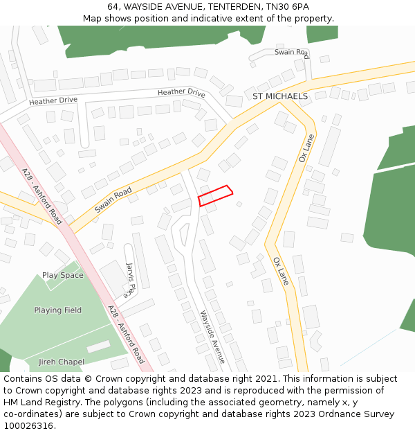 64, WAYSIDE AVENUE, TENTERDEN, TN30 6PA: Location map and indicative extent of plot