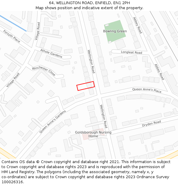 64, WELLINGTON ROAD, ENFIELD, EN1 2PH: Location map and indicative extent of plot