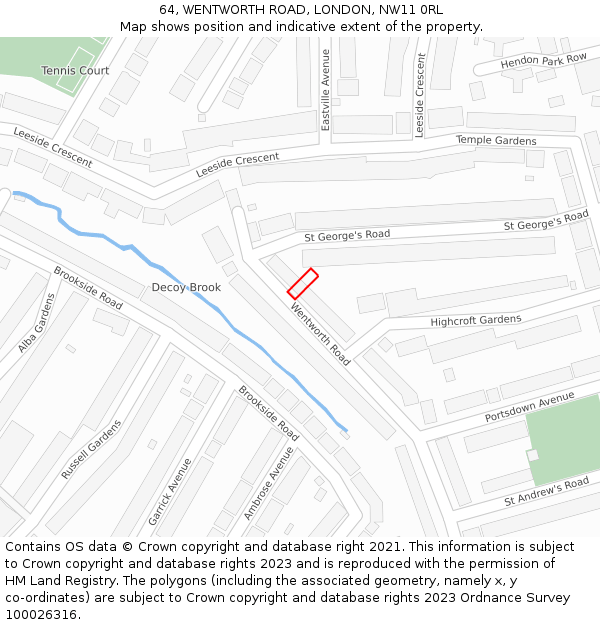 64, WENTWORTH ROAD, LONDON, NW11 0RL: Location map and indicative extent of plot
