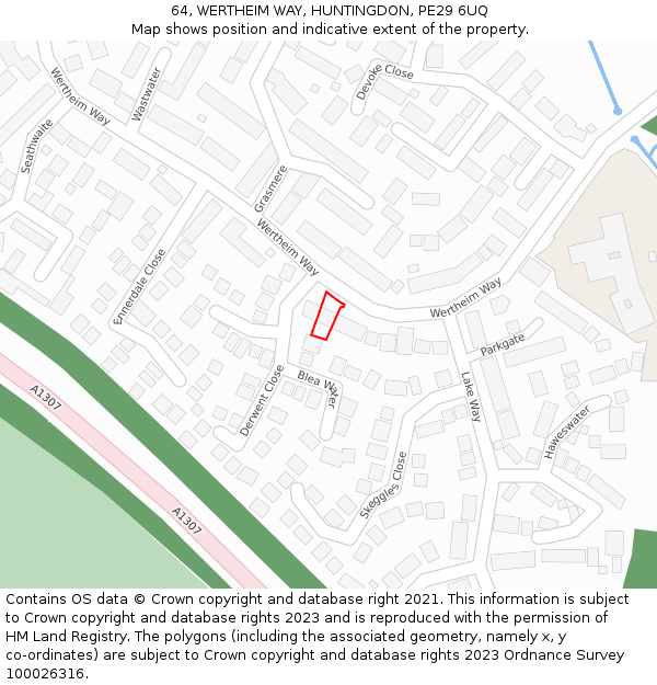 64, WERTHEIM WAY, HUNTINGDON, PE29 6UQ: Location map and indicative extent of plot
