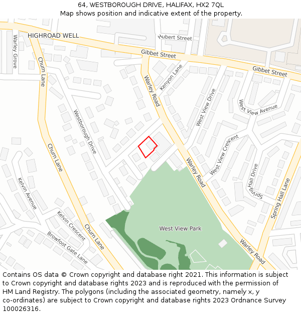 64, WESTBOROUGH DRIVE, HALIFAX, HX2 7QL: Location map and indicative extent of plot