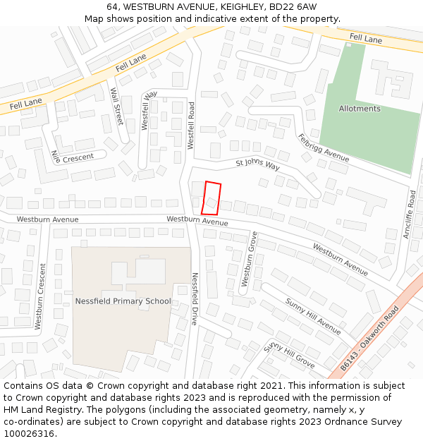 64, WESTBURN AVENUE, KEIGHLEY, BD22 6AW: Location map and indicative extent of plot