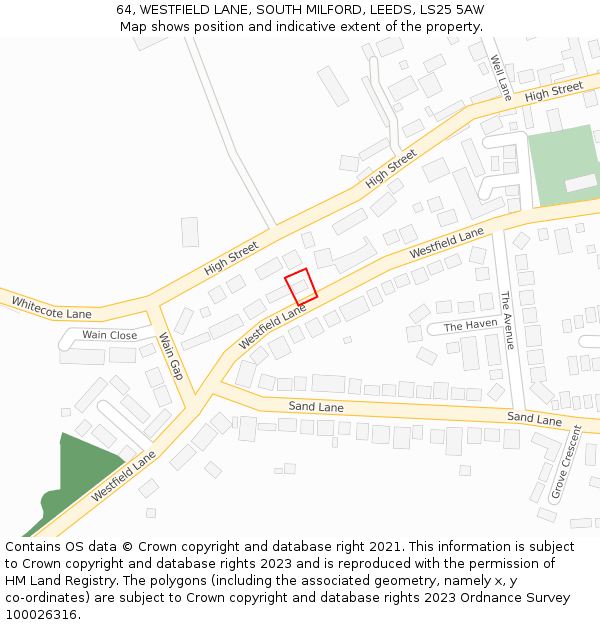 64, WESTFIELD LANE, SOUTH MILFORD, LEEDS, LS25 5AW: Location map and indicative extent of plot