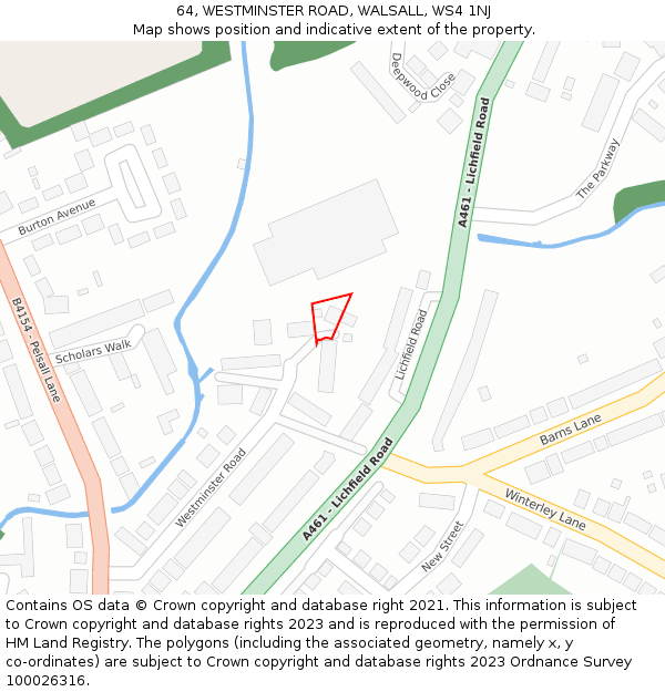 64, WESTMINSTER ROAD, WALSALL, WS4 1NJ: Location map and indicative extent of plot