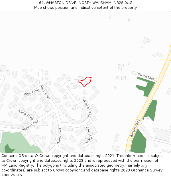 64, WHARTON DRIVE, NORTH WALSHAM, NR28 0UG: Location map and indicative extent of plot