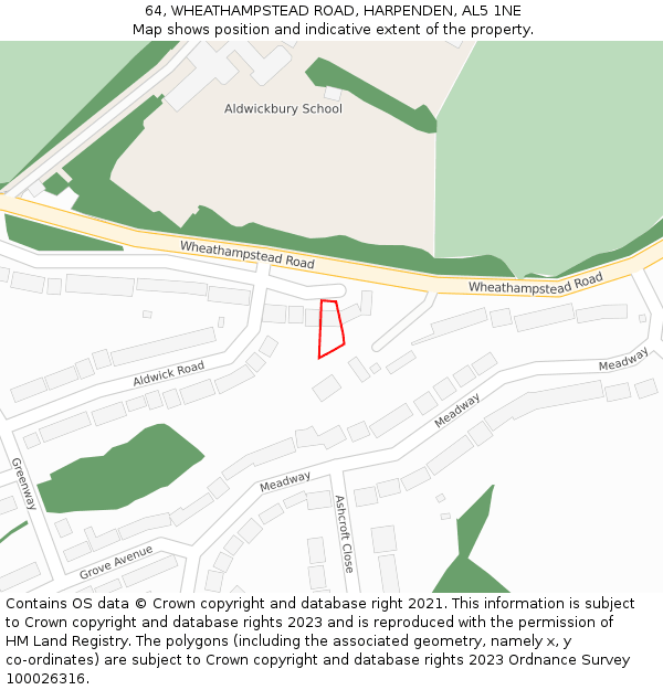 64, WHEATHAMPSTEAD ROAD, HARPENDEN, AL5 1NE: Location map and indicative extent of plot