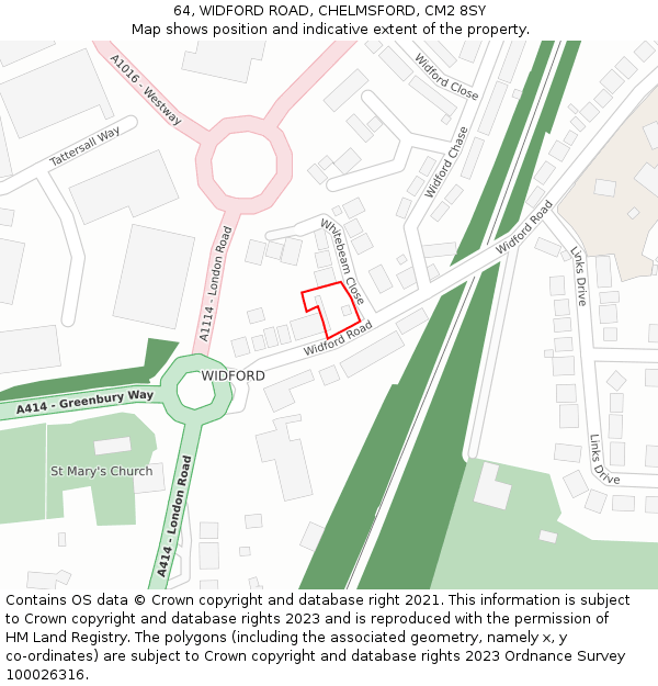 64, WIDFORD ROAD, CHELMSFORD, CM2 8SY: Location map and indicative extent of plot