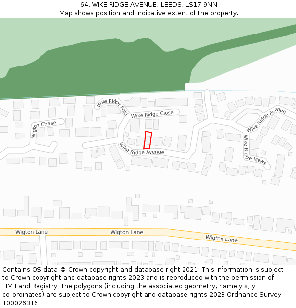 64, WIKE RIDGE AVENUE, LEEDS, LS17 9NN: Location map and indicative extent of plot