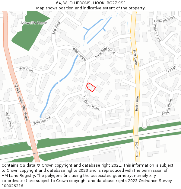 64, WILD HERONS, HOOK, RG27 9SF: Location map and indicative extent of plot