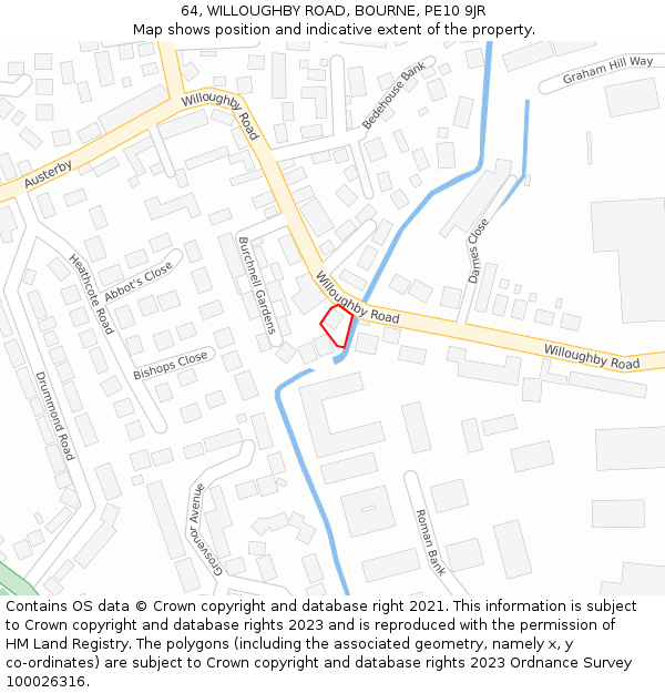 64, WILLOUGHBY ROAD, BOURNE, PE10 9JR: Location map and indicative extent of plot