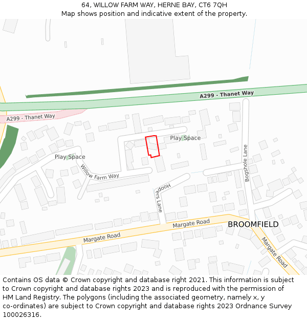 64, WILLOW FARM WAY, HERNE BAY, CT6 7QH: Location map and indicative extent of plot