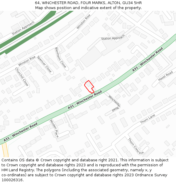 64, WINCHESTER ROAD, FOUR MARKS, ALTON, GU34 5HR: Location map and indicative extent of plot