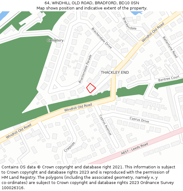 64, WINDHILL OLD ROAD, BRADFORD, BD10 0SN: Location map and indicative extent of plot