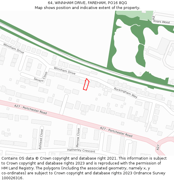 64, WINNHAM DRIVE, FAREHAM, PO16 8QG: Location map and indicative extent of plot