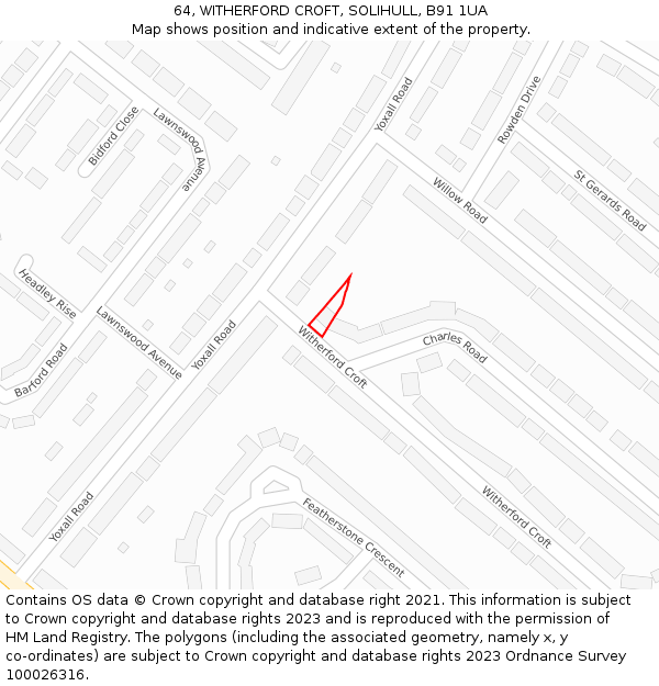 64, WITHERFORD CROFT, SOLIHULL, B91 1UA: Location map and indicative extent of plot