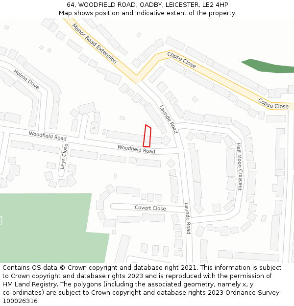 64, WOODFIELD ROAD, OADBY, LEICESTER, LE2 4HP: Location map and indicative extent of plot