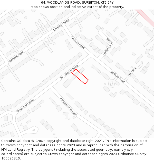 64, WOODLANDS ROAD, SURBITON, KT6 6PY: Location map and indicative extent of plot