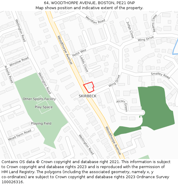 64, WOODTHORPE AVENUE, BOSTON, PE21 0NP: Location map and indicative extent of plot