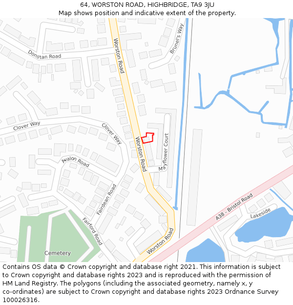 64, WORSTON ROAD, HIGHBRIDGE, TA9 3JU: Location map and indicative extent of plot