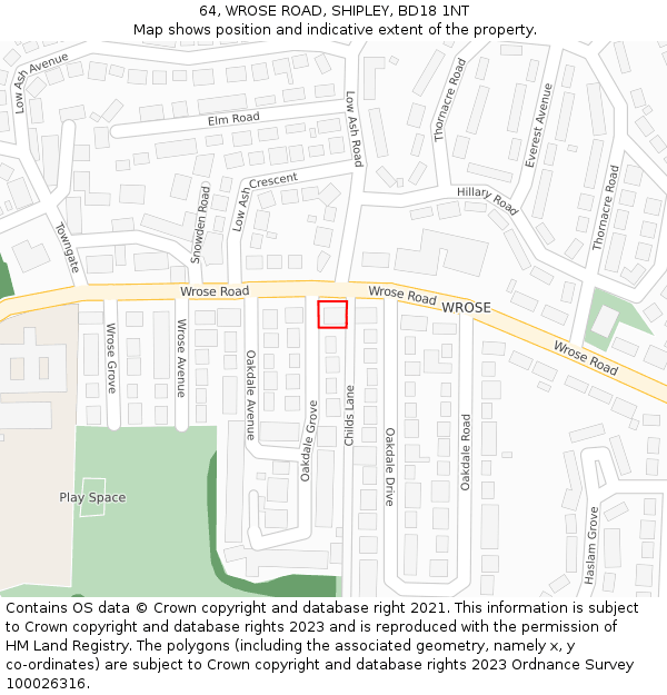 64, WROSE ROAD, SHIPLEY, BD18 1NT: Location map and indicative extent of plot